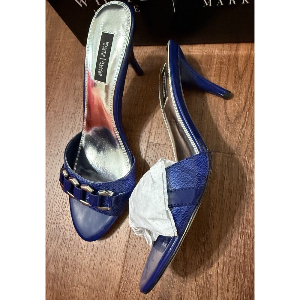 WHITE HOUSE BLACK MARKET WOMENS Pumps PRESCOTT WHBM Leather BLUE 8.5 Heels New